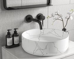 Bild von Marble Effect White Round Countertop Basin 390mm – Lorano