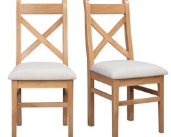 Bild von Set of 2 Solid Oak Dining Chairs with Fabric Seat – Adeline