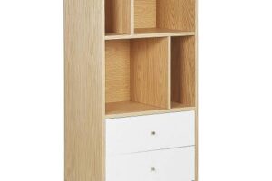 Bild von Beliani Bookcase Light Wood with White MDF 139 x 60 x 40 cm Storage Unit with Drawers Modern