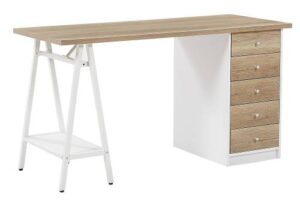 Bild von Beliani Home Office Computer Desk Light Wood Top 140 x 60 cm with Drawers White Frame