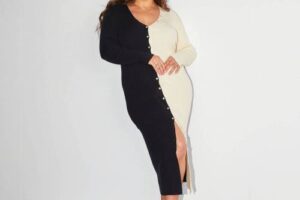 Bild von Never Fully Dressed Black and Cream Clash Rib Midi Dress