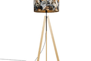 Bild von QAZQA Floor lamp wood with fabric shade flowers 50 cm – Telu