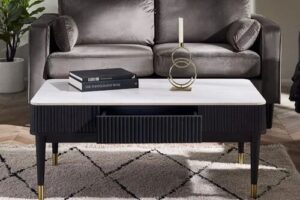 Bild von Julian Bowen Louis Marble Effect and Black 2 Drawer Coffee Table