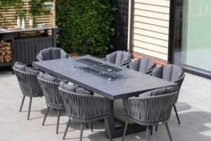 Bild von Harbour Lifestyle Monterrey 8 Seat Rope Rectangular Ceramic Firepit Dining Set in Grey