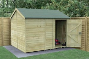 Bild von Forest Garden 10′ x 8′ Forest Timberdale 25yr Guarantee Tongue & Groove Pressure Treated Windowless Reverse Apex Shed (3.06m x 2.52m)