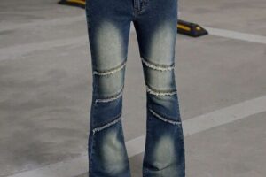 Bild von SHEIN Teen Girls Y2K Retro Washed Frayed Hem Seam Detailed Raw Hem Flared Leg Jeans With Slanted Pocket,Girls Fall Winter Back To School Clothes Outfits Medium Wash Girls